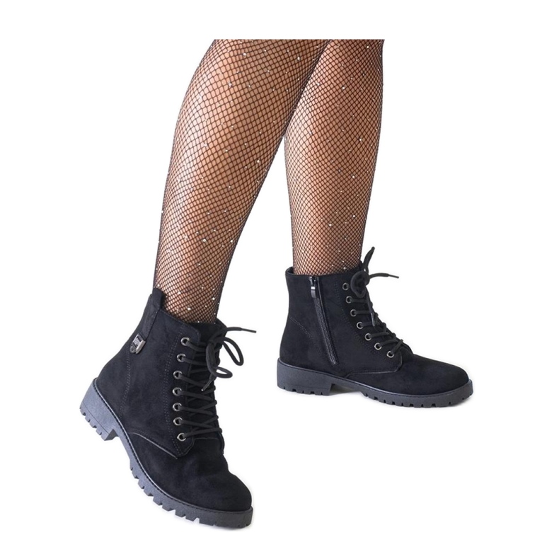 Black eco-suede worker ankle boots on the Madana - Solea platform