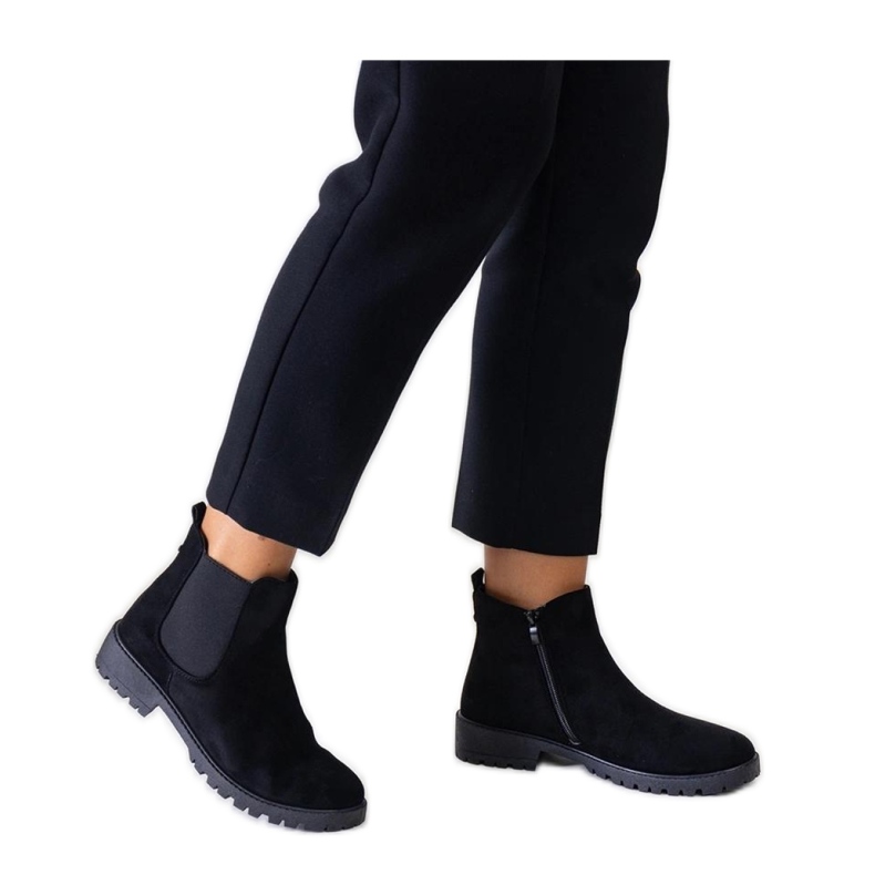 Black classic casual ankle boots made of eco-suede Saber - Solea