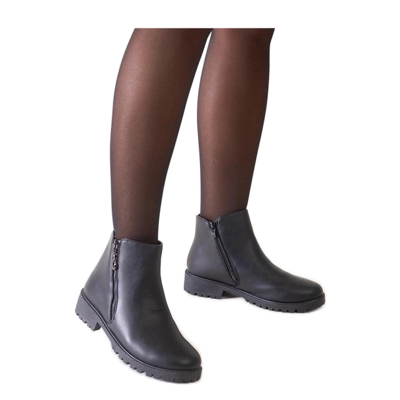 Black ankle boots with metal inserts, eco-leather Branda - Solea Black ankle boots with metal inserts, eco-leather Branda - Solea