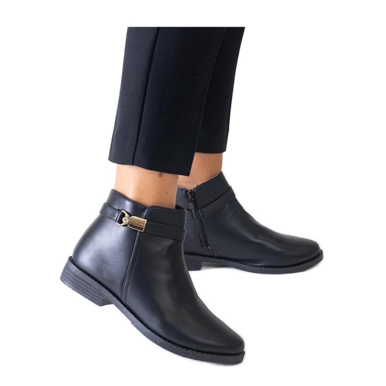 Black ankle boots with gold inserts in Casetra eco-leather - Solea Black ankle boots with gold inserts in Casetra eco-leather - Solea