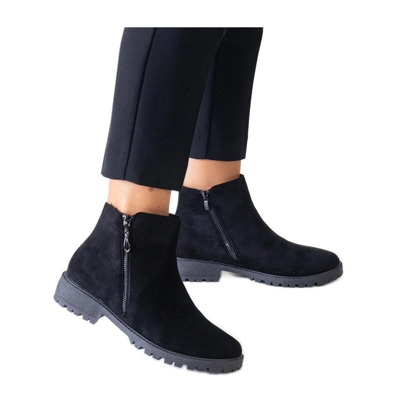 Black ankle boots with metal eco-suede inserts