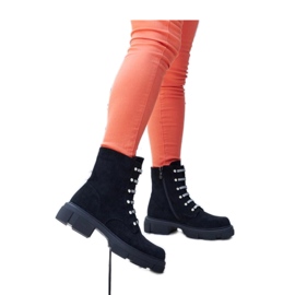 Black insulated eco-suede ankle boots with rhinestones Black insulated eco-suede ankle boots with rhinestones