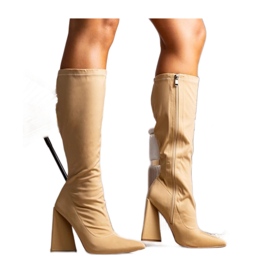 Beige high heel boots