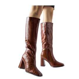 Brown, insulated high-heeled boots