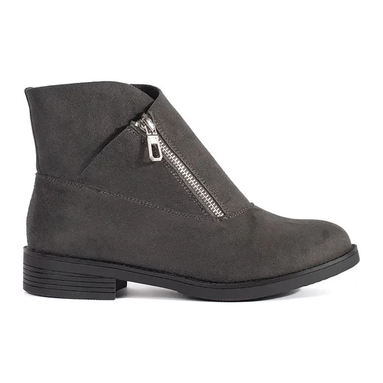 Shelvt Gray flat ankle boots with a zipper grey