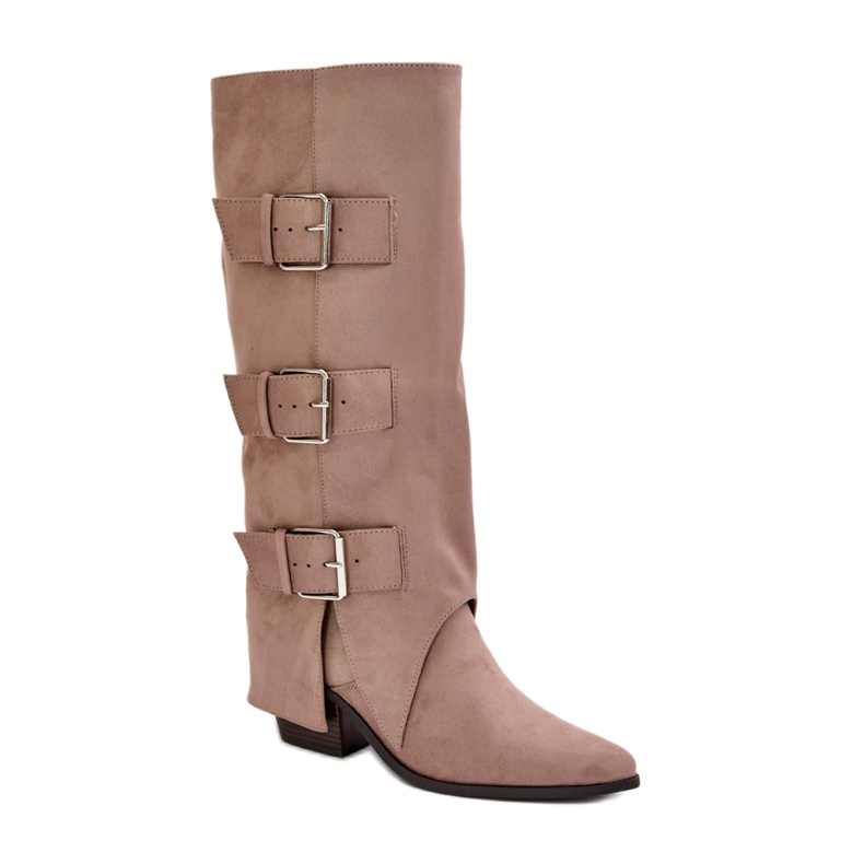 Seastar Beige high-heeled boots with a turned-up upper and buckles