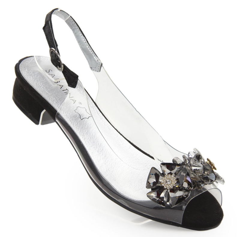 Black transparent flat sandals with stones from Sabatina