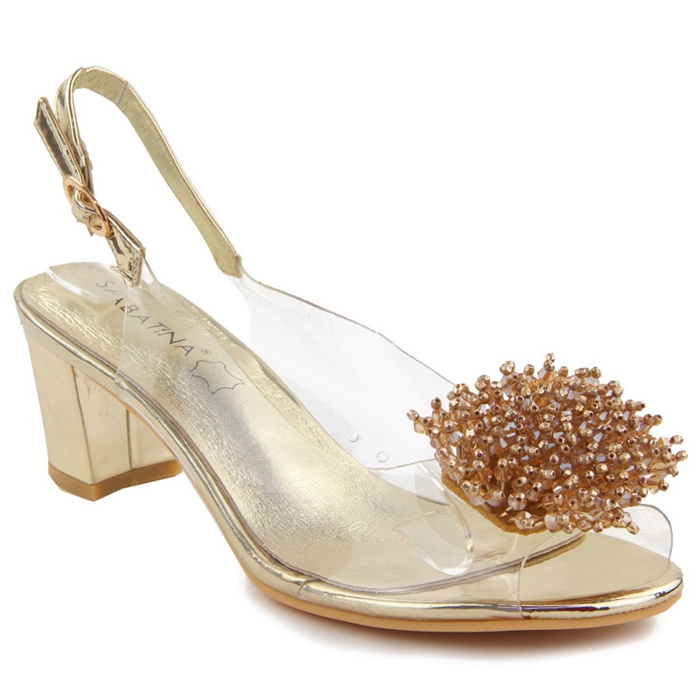 Sabatina Women's transparent high-heeled sandals with gold beads golden Sabatina Women's transparent high-heeled sandals with gold beads golden