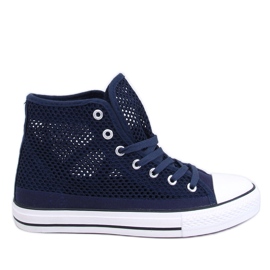 Navy openwork high-top sneakers blue