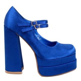 Blue satin platform pumps Blue satin platform pumps