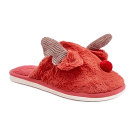 Women's slippers with a coral reindeer motif red Women's slippers with a coral reindeer motif red