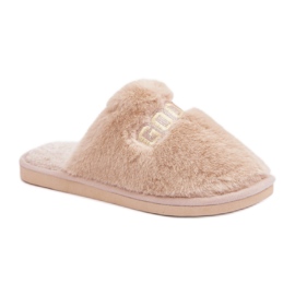 Women's slippers made of soft fur beige