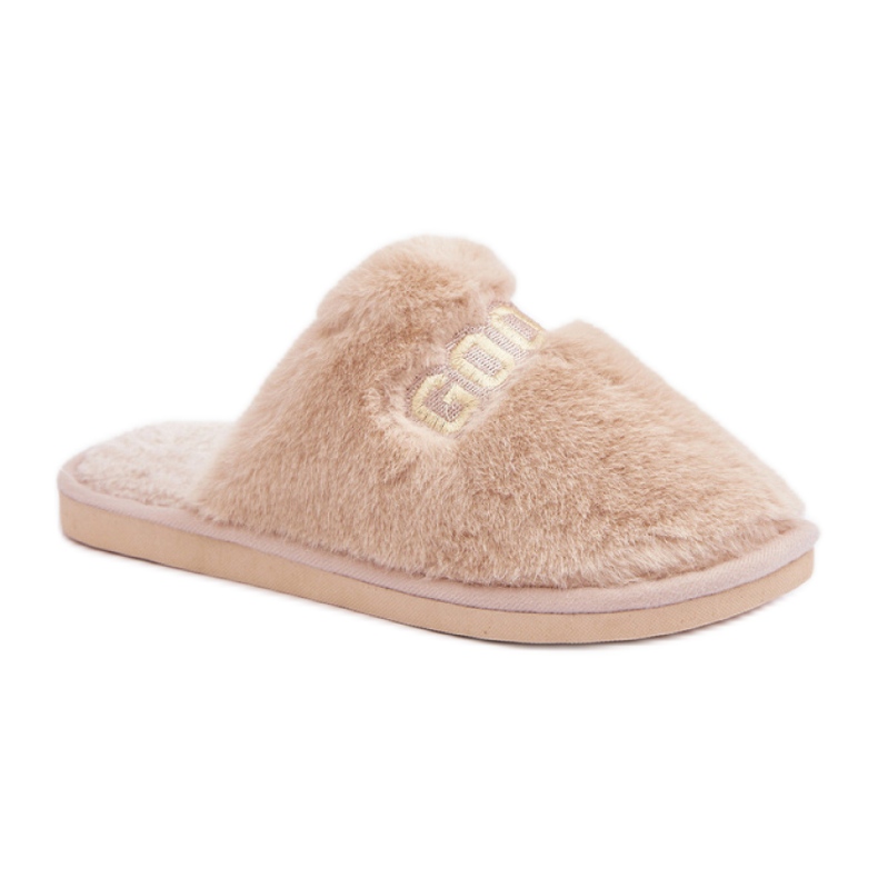 Women's slippers made of soft fur beige
