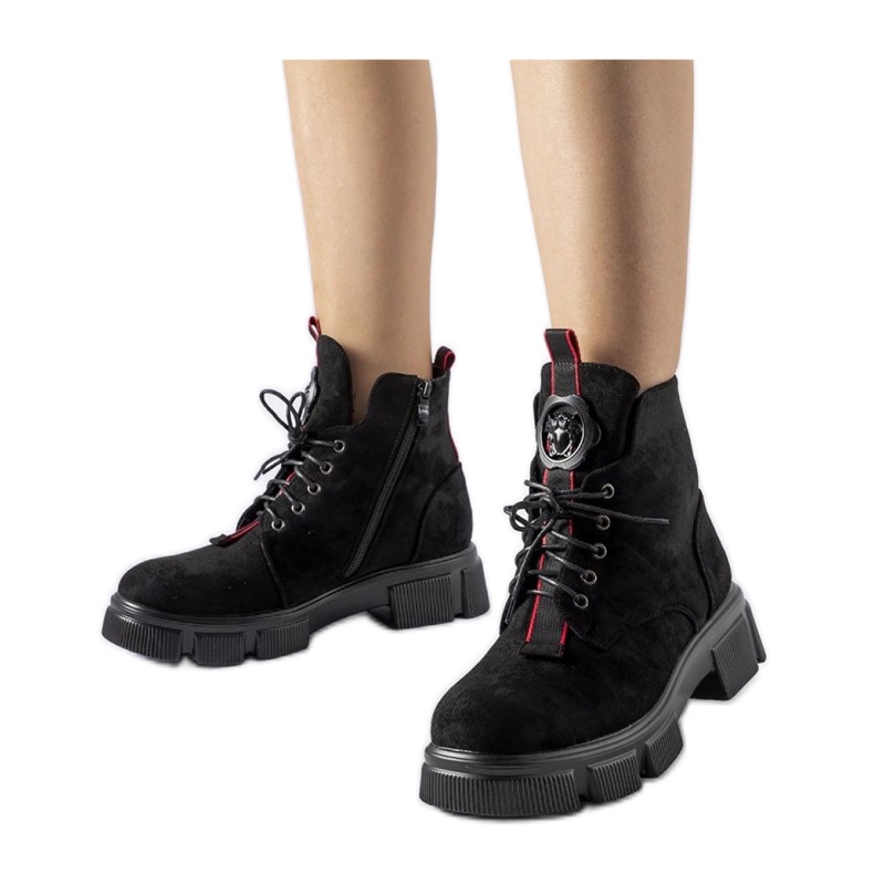 Black ankle boots decorated with red trim Monrency - Solea