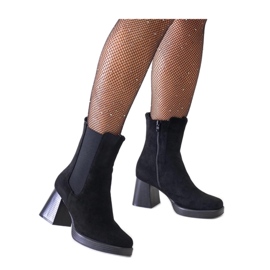 Black boots with a square toe on a heel, eco-suede Hesca - Solea Black boots with a square toe on a heel, eco-suede Hesca - Solea