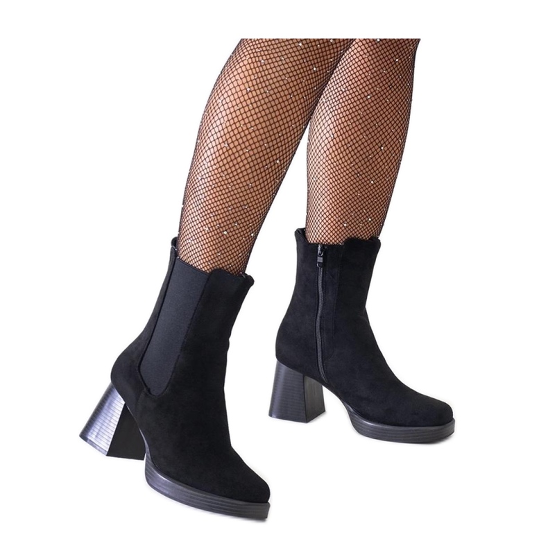Black boots with a square toe on a heel, eco-suede Hesca - Solea