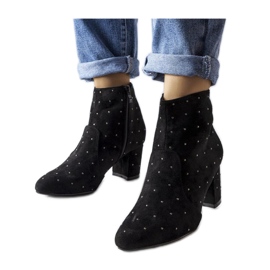 Black ankle boots with rhinestones, eco suede Suvi - Solea