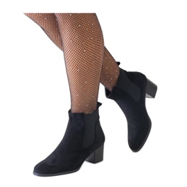 Black high-heeled ankle boots with elastic eco-suede inserts