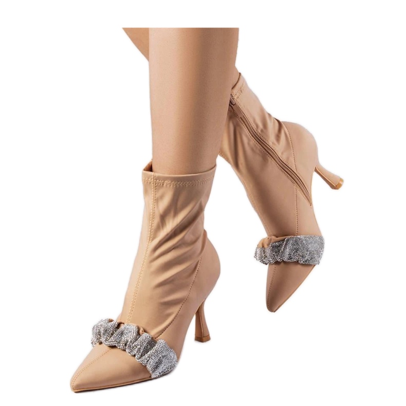 Solea Beige ankle boots decorated with zircons