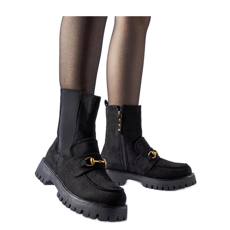Black insulated ankle boots with a zipper