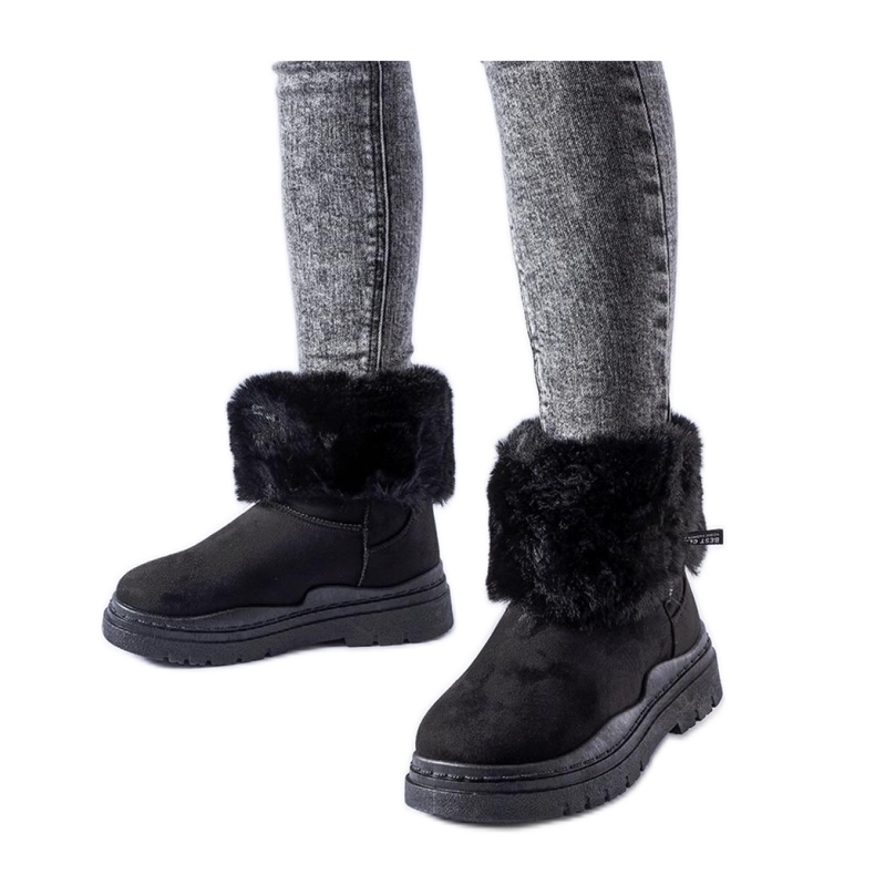 Black insulated snow boots with a zipper