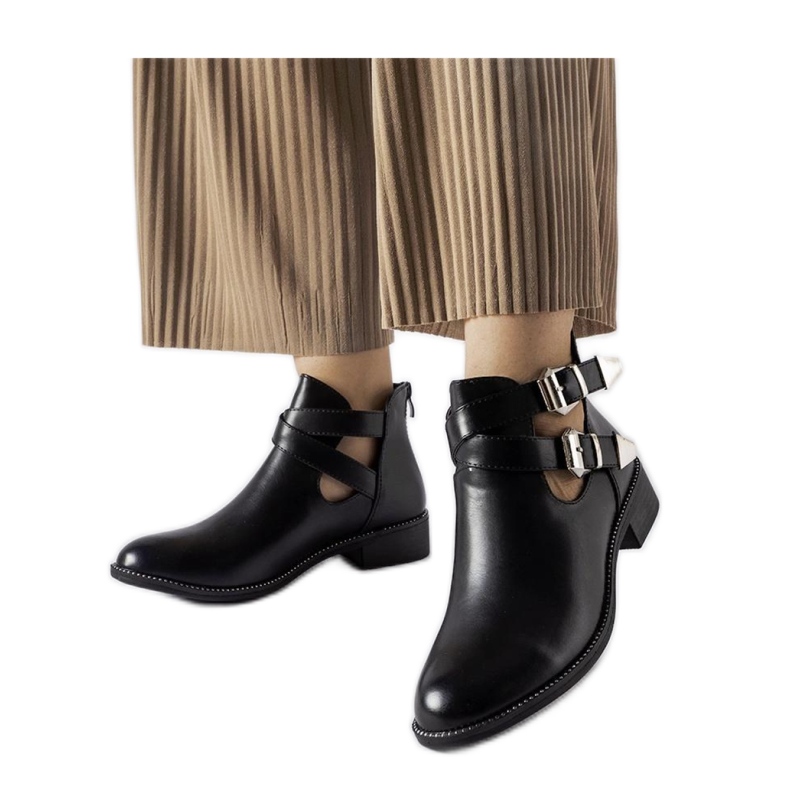 Black cut-out ankle boots with buckles