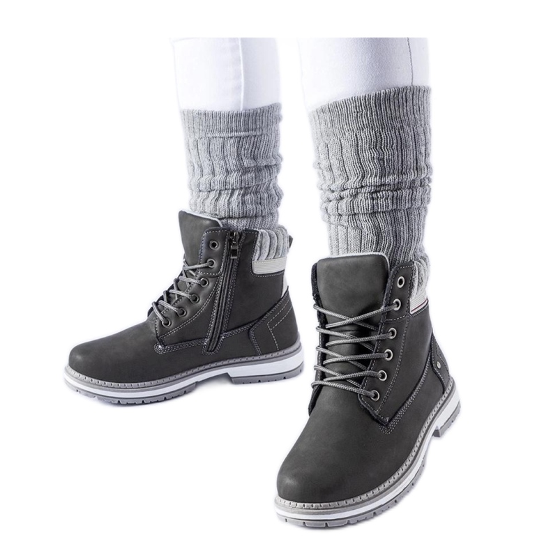 Gray, insulated hiking boots grey