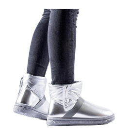 Silver shiny short snow boots grey