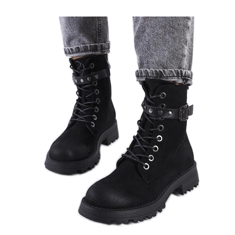Black women's lace-up ankle boots