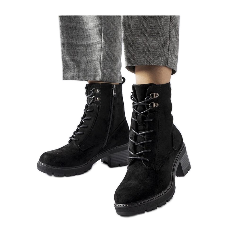 Black lace-up ankle boots