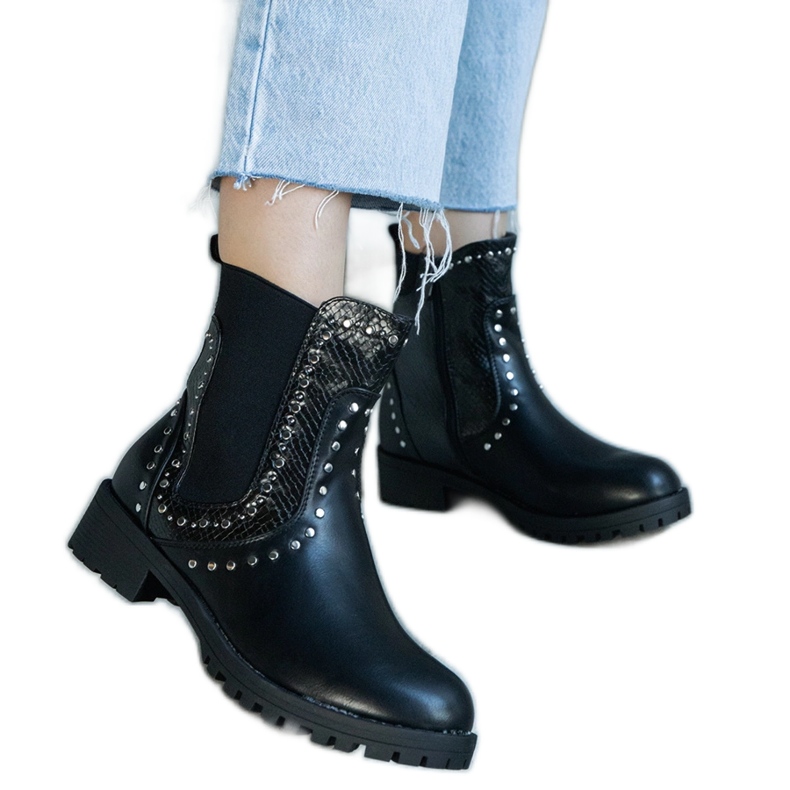 Black decorated ankle boots