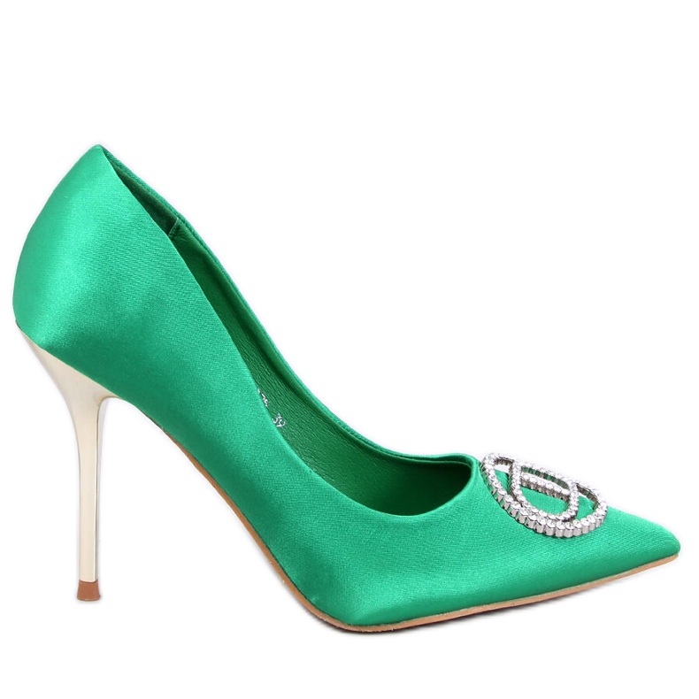 Green high heels with crystal decoration Green high heels with crystal decoration