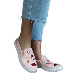 Pink fabric sneakers with patches