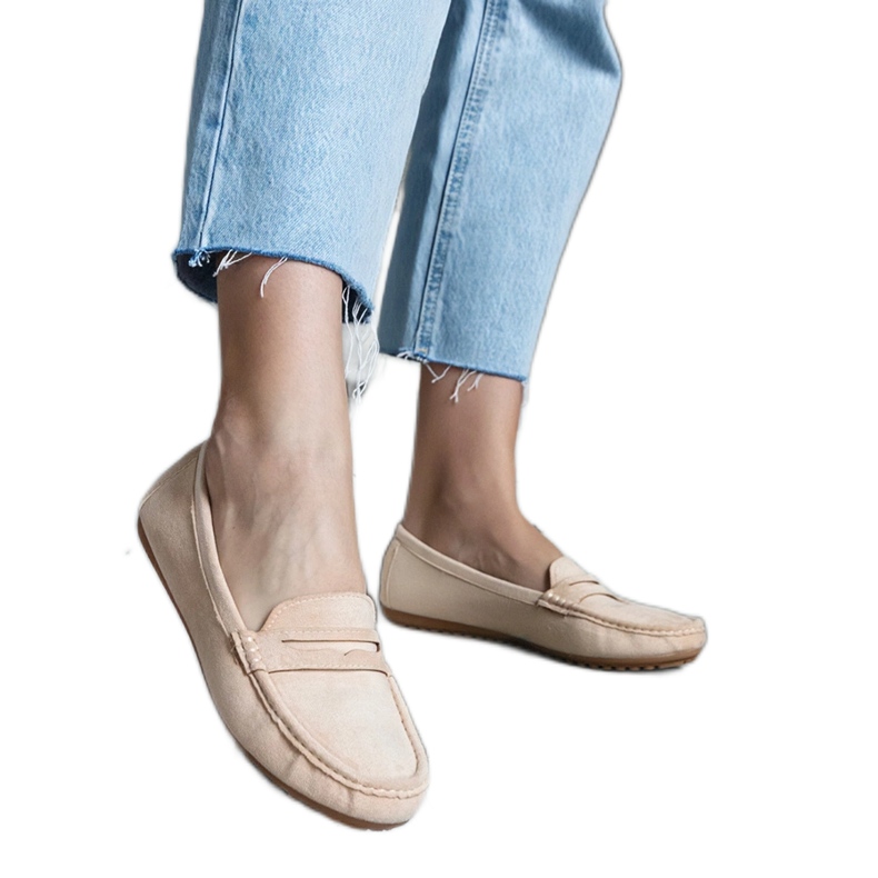 Beige women's moccasins made of eco-suede Beige women's moccasins made of eco-suede