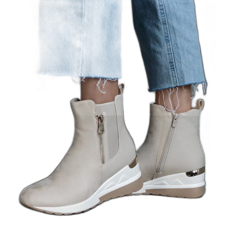 Beige sports ankle boots with wedges Beige sports ankle boots with wedges