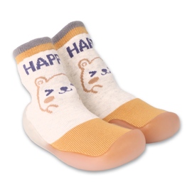 Befado yellow/beige baby shoes with an animal motif 002P080