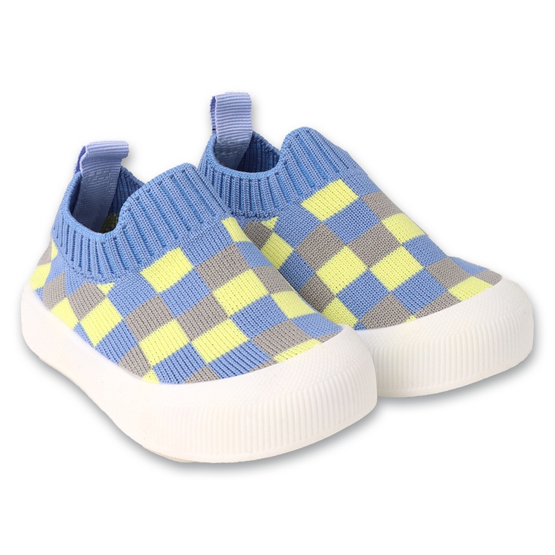 Befado blue baby shoes with yellow and gray checkered pattern 002P063