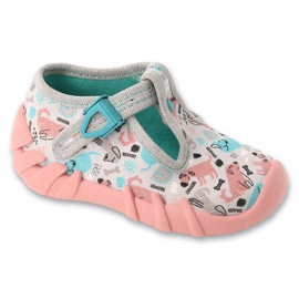 Befado children's slippers with clasps 110P504 gray/pink grey