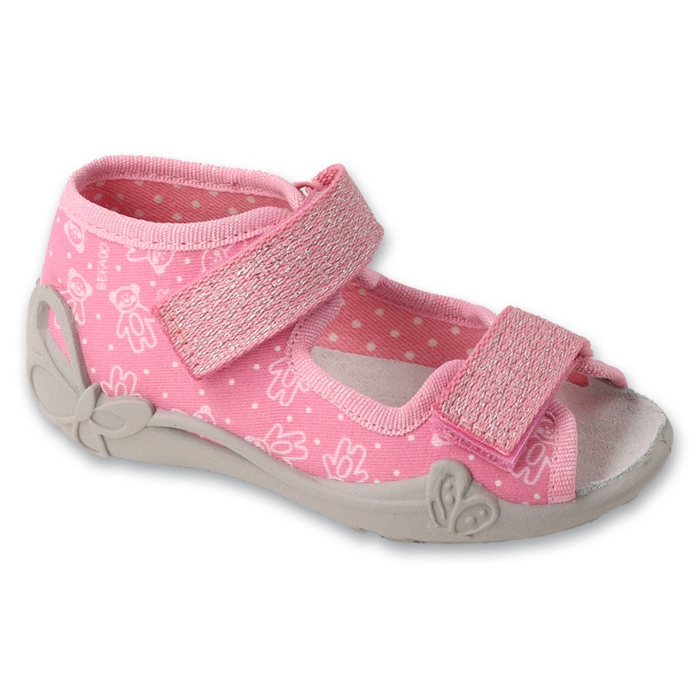 Befado children's slippers with velcro, leather insert 342P066, pink Befado children's slippers with velcro, leather insert 342P066, pink