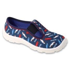 Befado children's slippers with elastic bands, 975X193, navy blue with car patterns