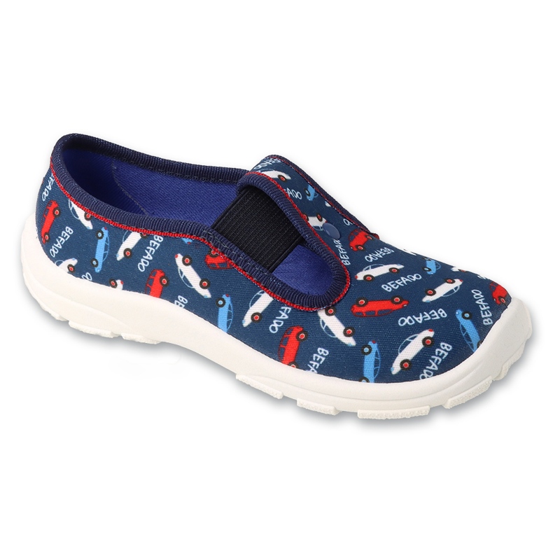 Befado children's slippers with elastic bands, 975X193, navy blue with car patterns