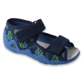 Befado children's slippers with leather insert 350P053 navy blue/green