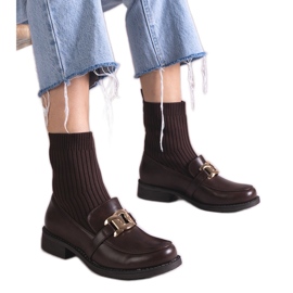 Brown ankle boots with a fabric upper