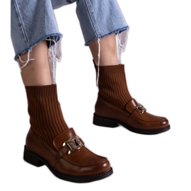Brown ankle boots with a fabric upper