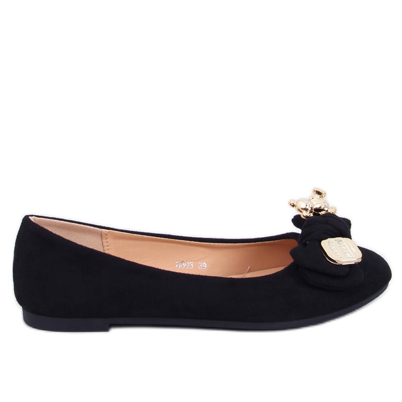 Suede ballerinas with a black teddy bear