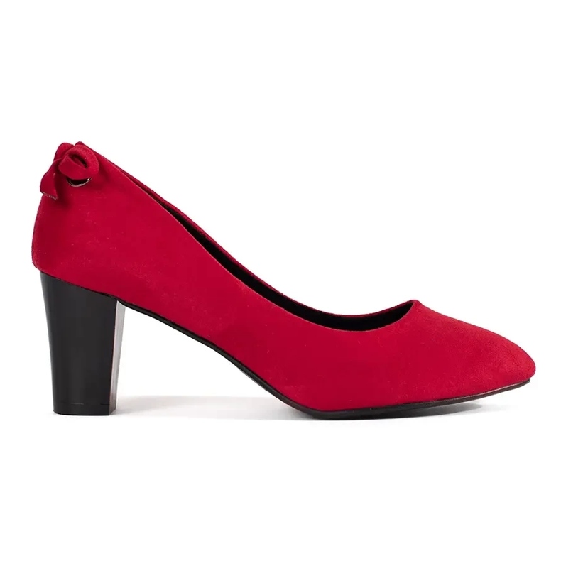 Goodin Red suede pumps on the pillar with a bow