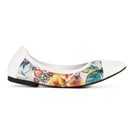 Goodin Floral ballet flats with a patent white toe