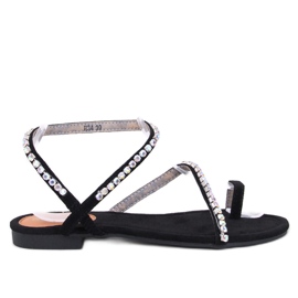 Women's sandals flip -flops with black rhinestones