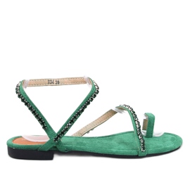 Women's sandals flip -flops with zircons green