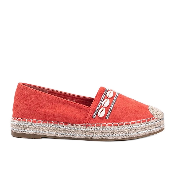 Women's espadrilles with shells and zircons orange